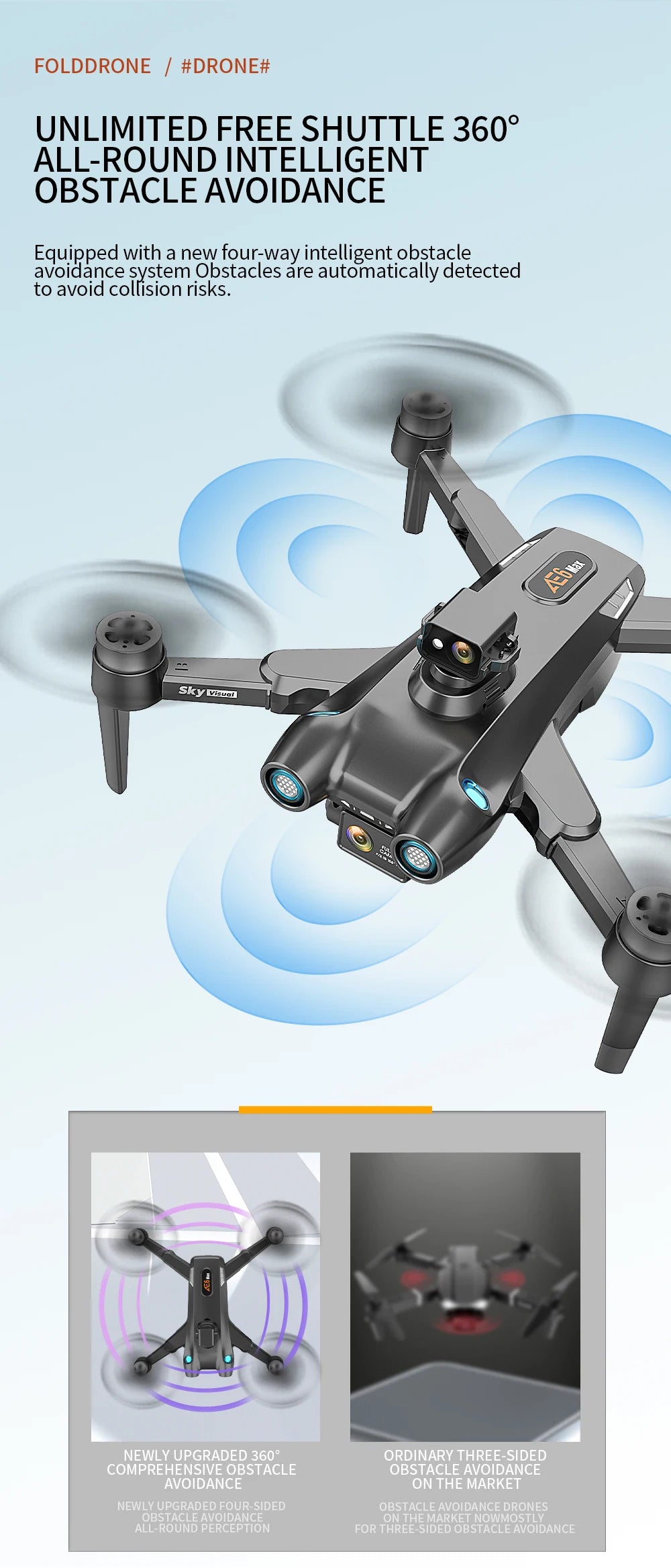 New AE6 / AE6 Max Drone, a new four-way intelligent obstacle coilsitent Obstacles are automatically detected