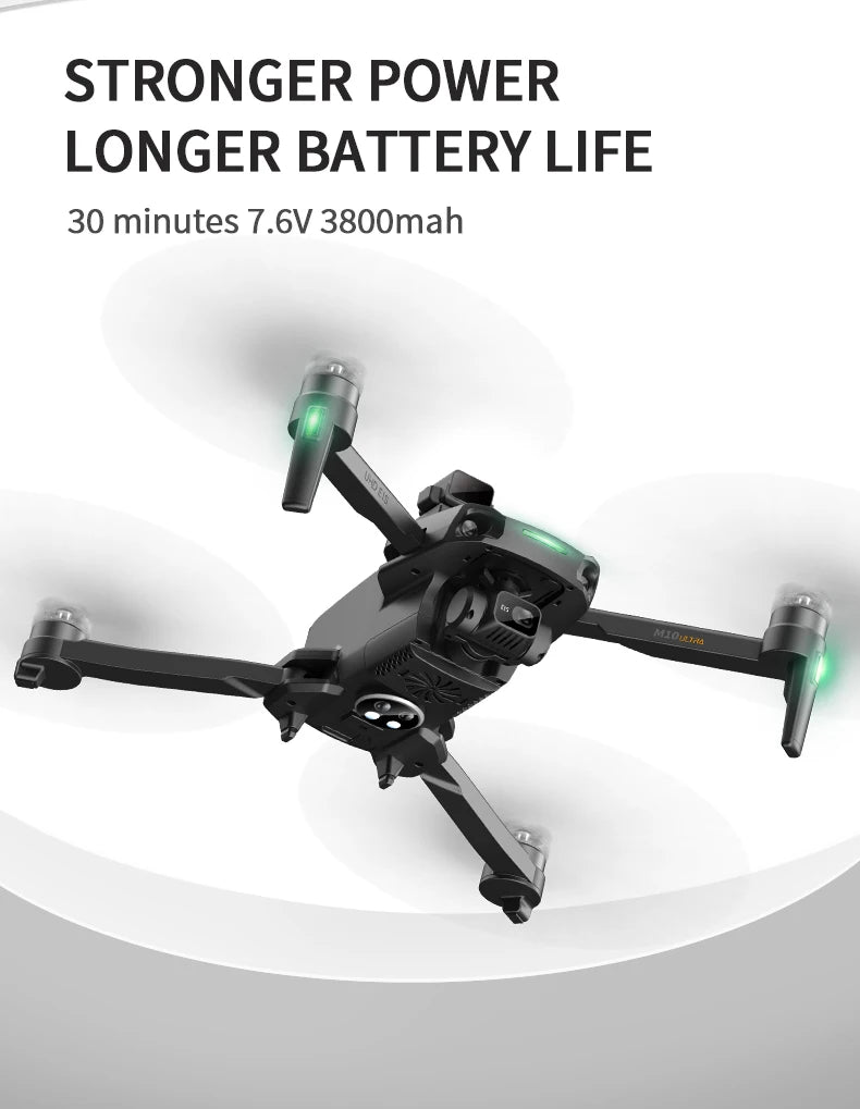 M10 Drone, STRONGER POWER LONGER BATTERY LIFE 30 minutes 7.6V