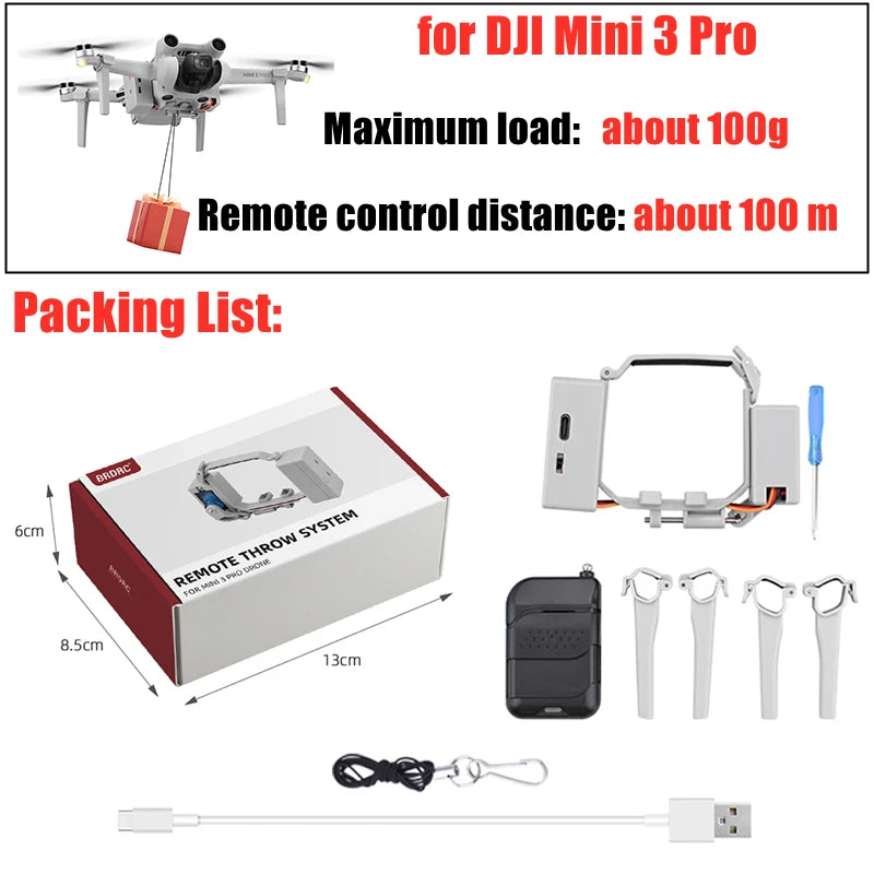 Drone Airdrop for DJI Mavic Mini 2/Mini 1/SE/MINI 3 PRO Air Drop System Thrower Fishing Bait Wedding Ring Gift Throw Deliver 29 DJI Mini 3 Pro Maximum load: about 100g Remote control distance: about . 100