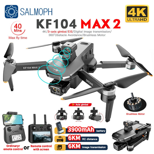 Advanced KF104 MAX2 Drone with 4K video, obstacle avoidance and long-lasting battery.