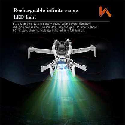 Rechargeable LED light with USB port, 30-minute charge for 60 minutes of use, built-in battery, and red indicator.