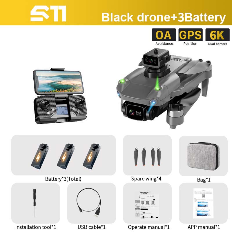 S11 Pro Drone, OA GPSI 6K Avoidance Position Dual camera Battery" Spar