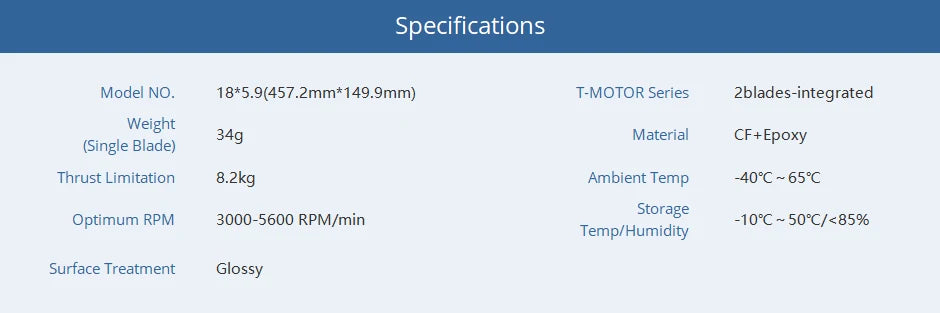 2PCS/PAIR T-Motor G18*5.9 Prop, T-MOTOR Series Zblades-integrated Weight 34g Material CF+E