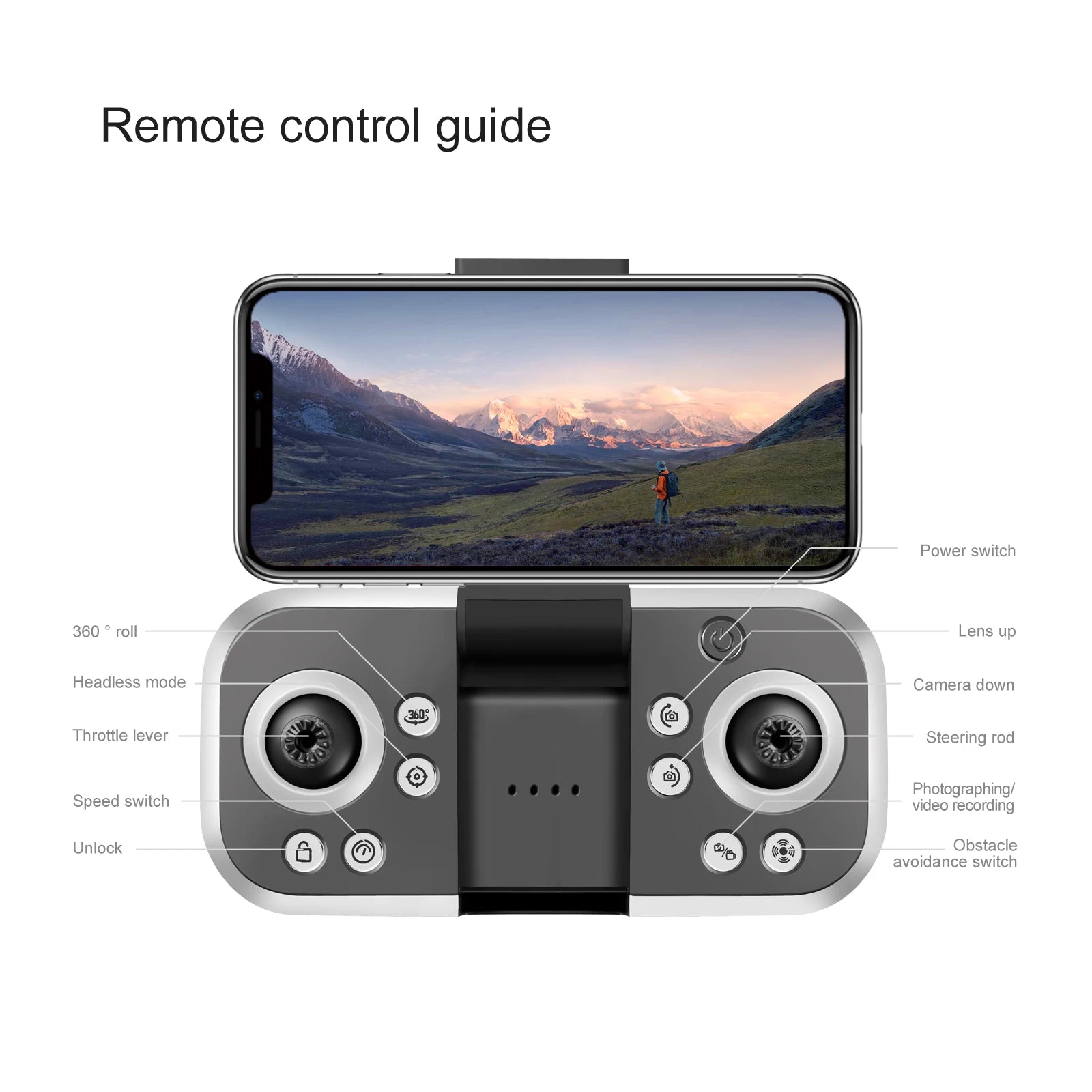 S138 Drone, remote control guide power switch 360 roll up headless mode camera down 26
