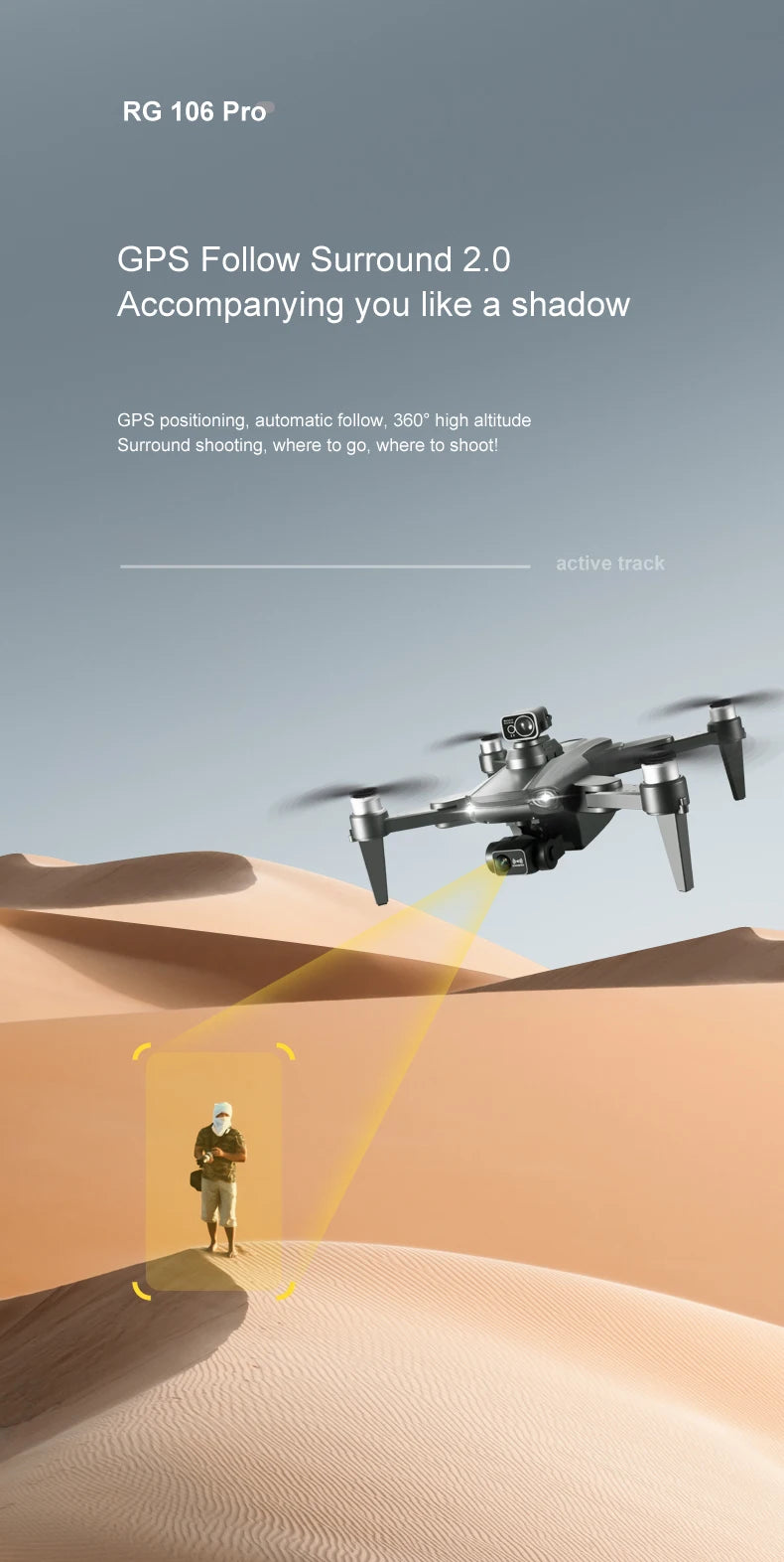 RG106 MAX Drone, RG 106 Pro GPS Follow Surround 2.0 Automatic follow, 360" high altitude 
