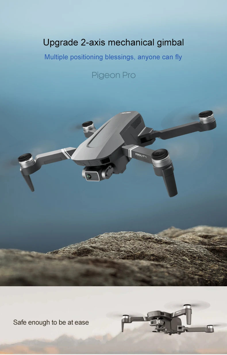 F4 Drone - 4K HD Professional 2-Axis Gimbal Brushless RC Dron GPS 5G WIFI 2KM Flight Distance FPV Foldable Quadcopter VS SG907 MAX Professional Camera Drone 20 F4 Drone, Pigeon Pro is a 2-axis mechanical gimbal with multiple positioning blessing