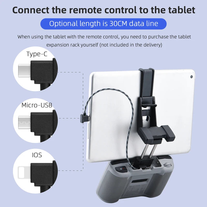 Data Cable OTG Remote Controller to Phone Tablet Connector USB TypeC IOS Extend for DJI Mavic MINI/2/3 Pro/SE/Pro/Air/Mavic 2/3 51 the tablet expansion rack is not included in the delivery . type-C Micro-USB
