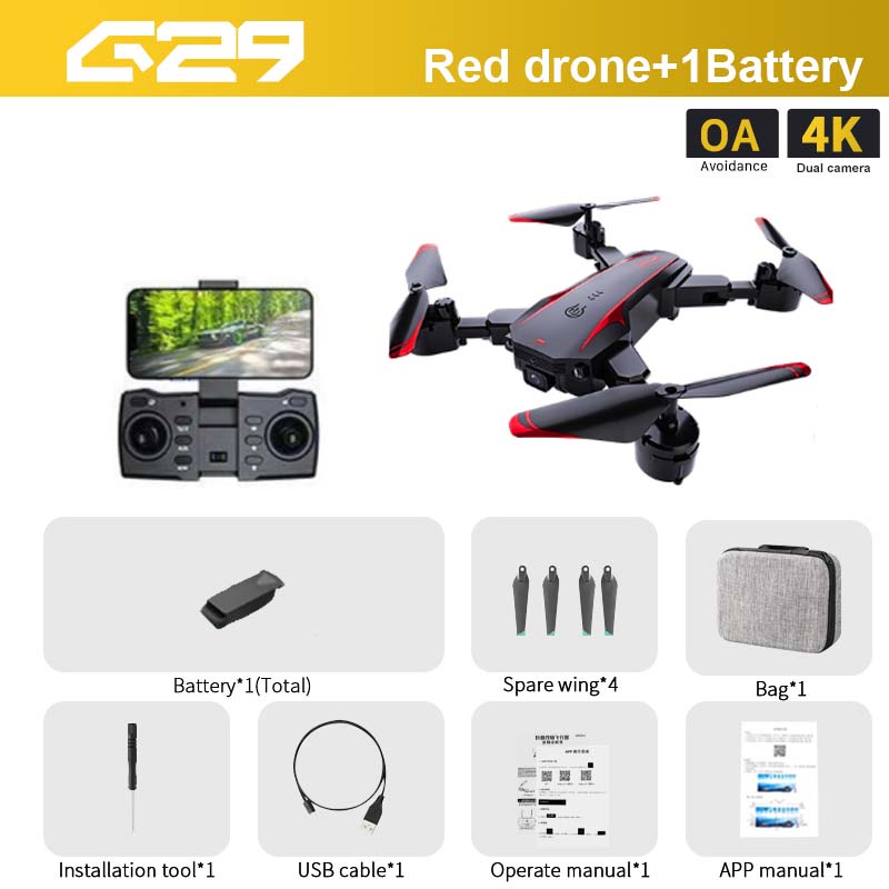 G29 Drone, 625 Red drone+1Battery OA 4K Avoidance