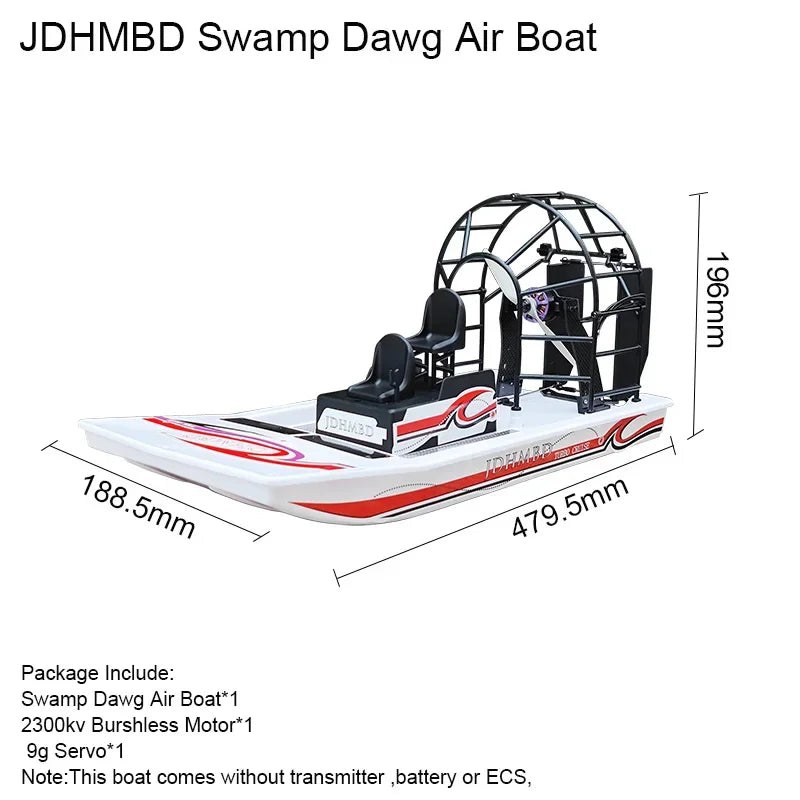 JDHMBD Swamp Dawg RC Air Boat Kit includes air boat, motor, and servo, but does not include transmitter, battery, or ESC.