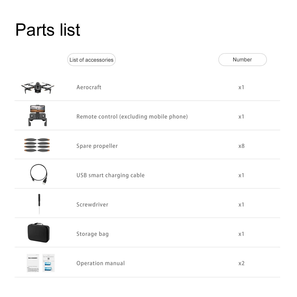 A16 PRO Drone, parts list list of accessories number aerocraft remote control (excluding mobile phone