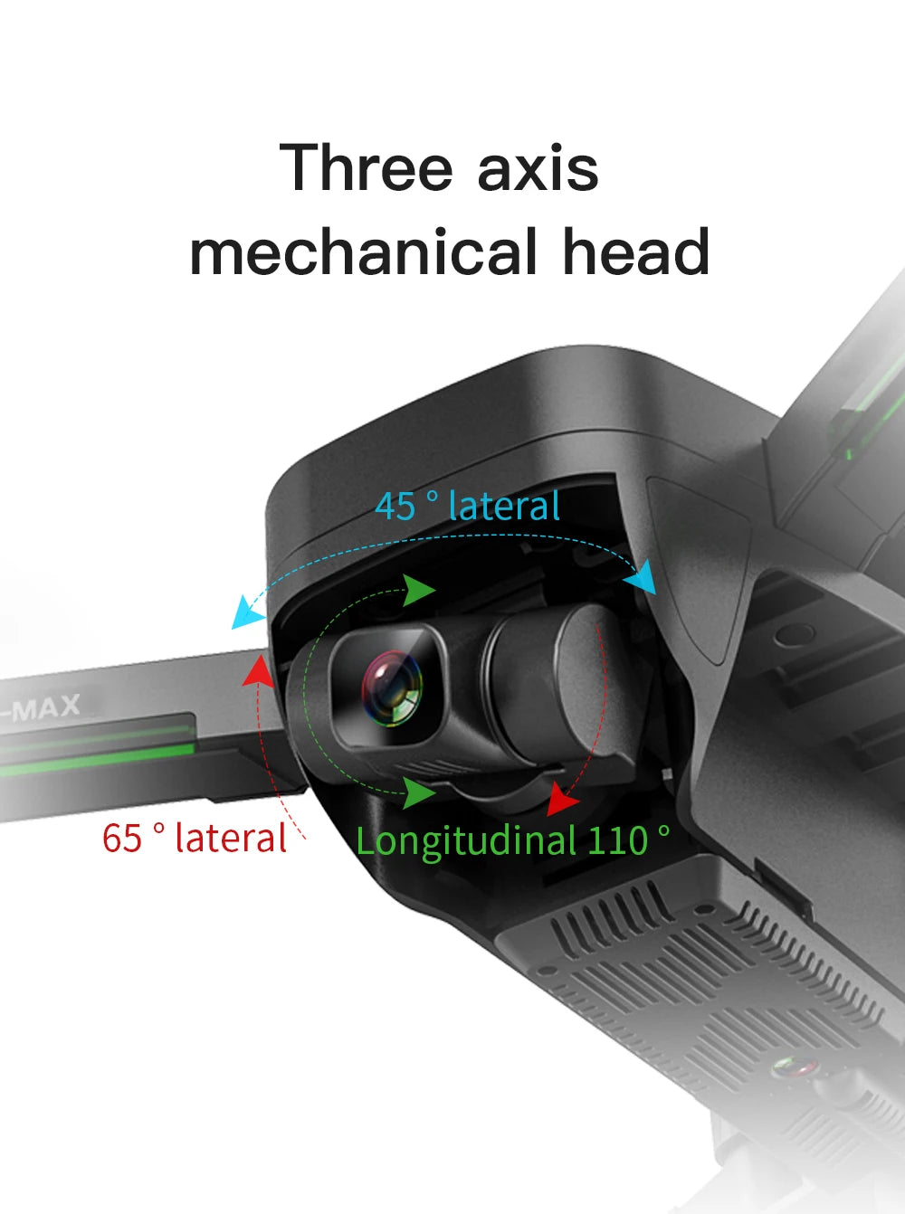 HGIYI SG906 MAX2  Drone, three axis mechanical head 45 lateral 65 lateral Longitudinal 110 