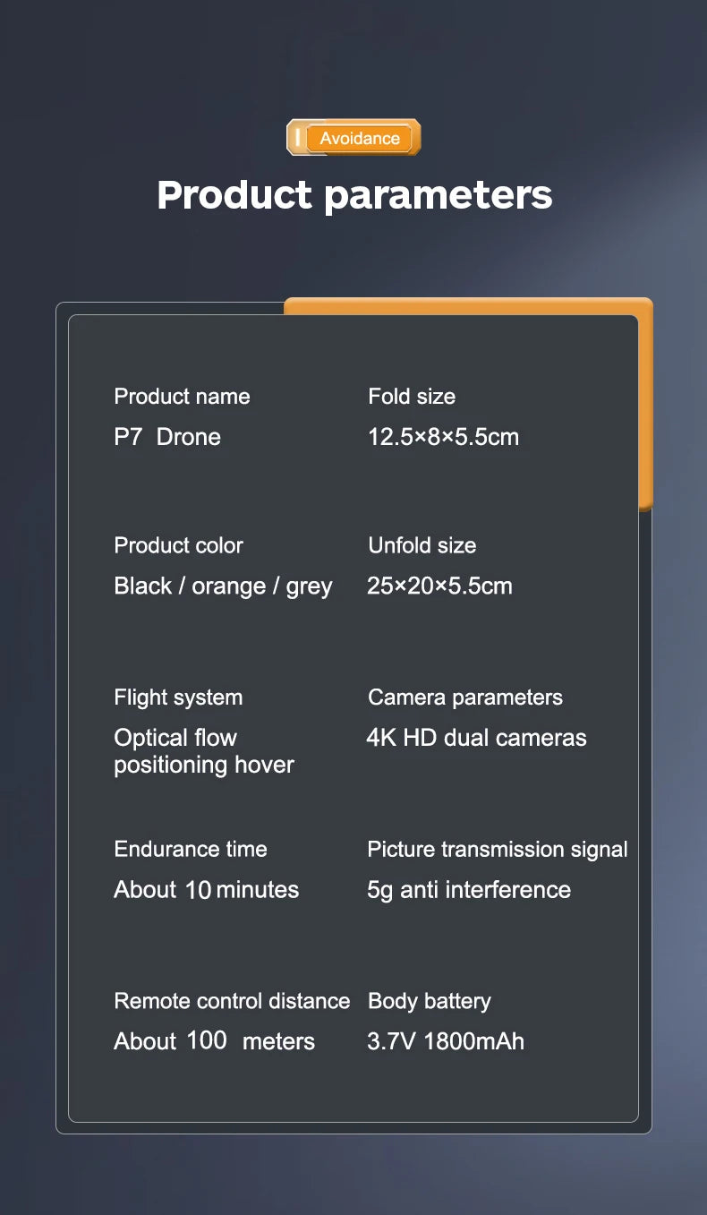 KBDFA NEW P7 Mini Drone, avoidance product parameters product name fold size p7 drone 12.5