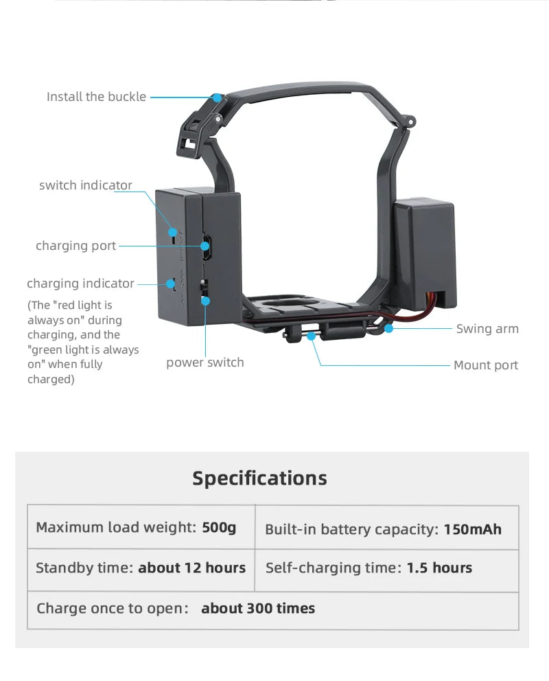 built-in battery capacity: 150mAh Standby time: about 12 hours Self-charging