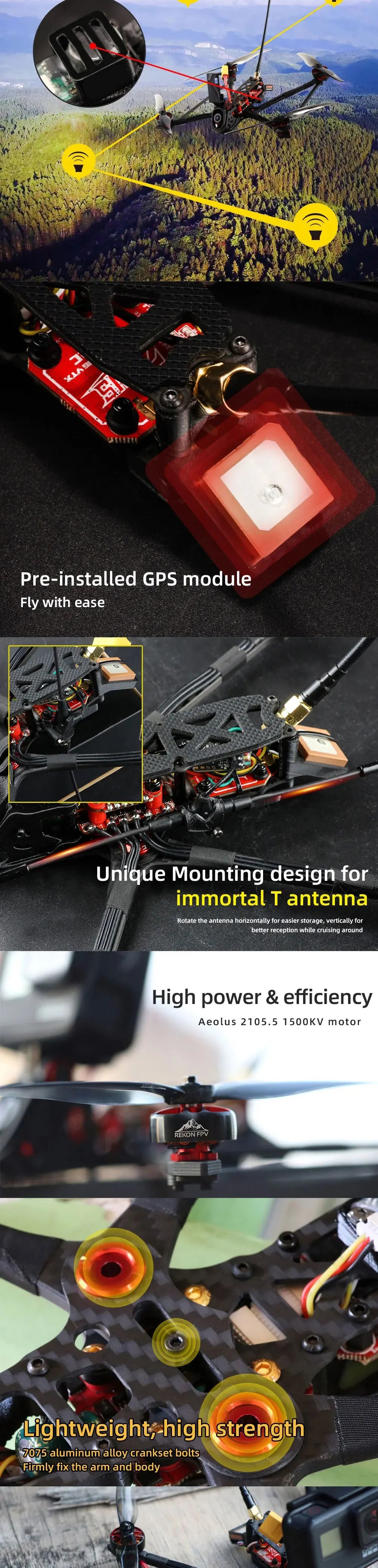 HGLRC Rekon 6 Analog - Mini Long Range Quad Analog Version 4S Caddx Ratel 2 2006 1500KV WITH GPS For RC FPV Quadcopter Freestyle Drone 8 HGLRC Rekon 6 Analog, KA Pre-installed GPS module Fly with ease Unique Mounting design for immortal T