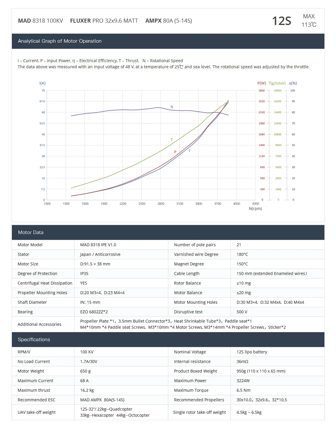 MAD 8318 IPE Agriculture Drone Motor, Electric motor specs: MAD 8318 IPE V1.0, Japan wire, 180 pole pairs, D91.5x38mm size.