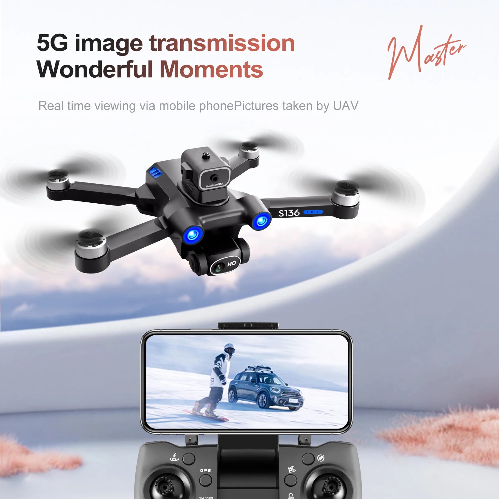 S136 GPS Drone, 5G image transmissionModi Wonderful Moments Real time viewing via mobile phonePictures taken
