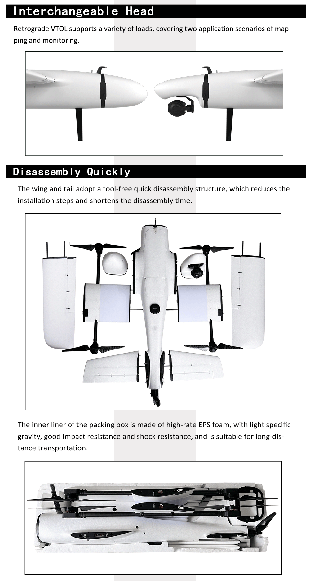 Makeflyeasy HERO VTOL, HERO VTOL: Quick-disassemble drone for mapping and monitoring with 1kg payload, 144km range, and stable flight.