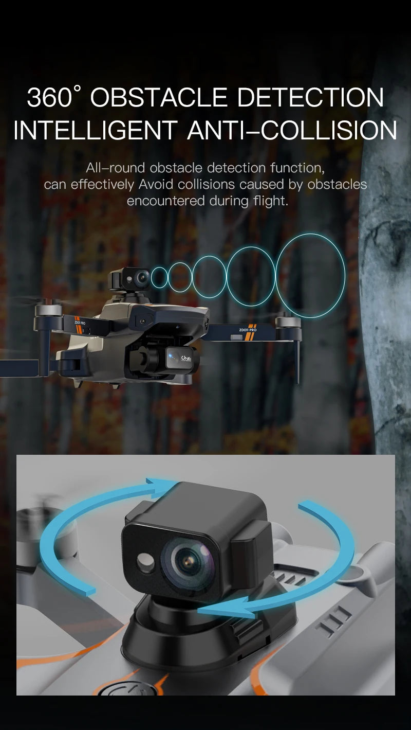 The ZD011 PRO Drone has a 5km range, 4K camera, and 2-axis anti-shake gimbal, plus GPS and obstacle detection.