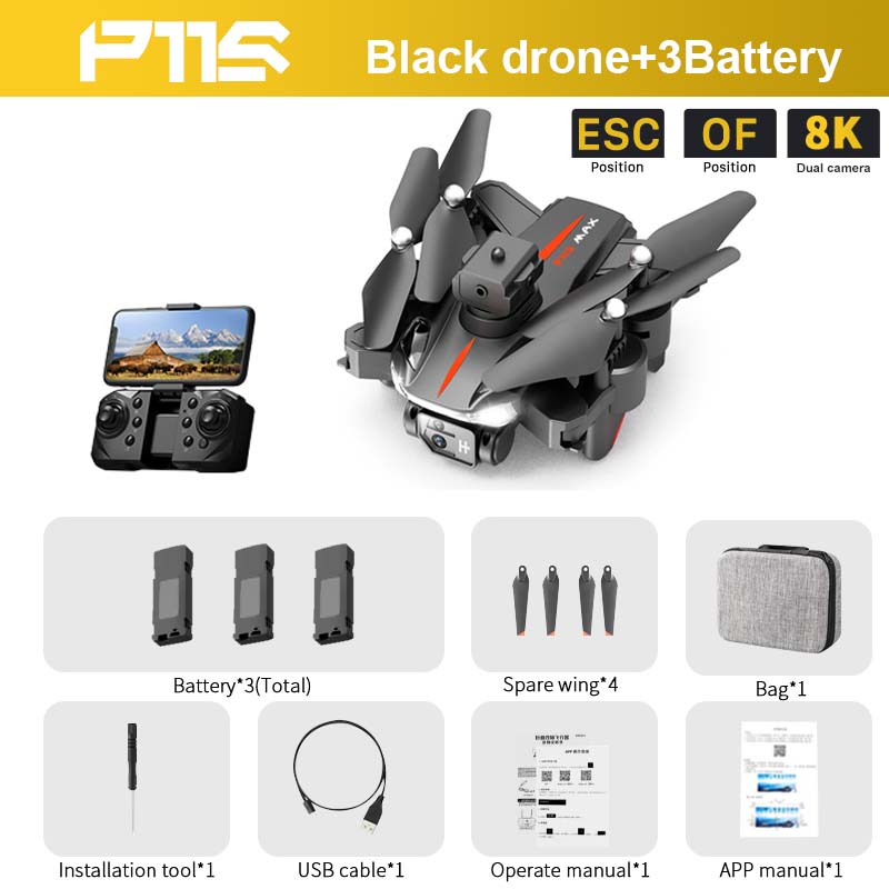 P11S Drone, F1S Black drone+3Battery ESC OF 8