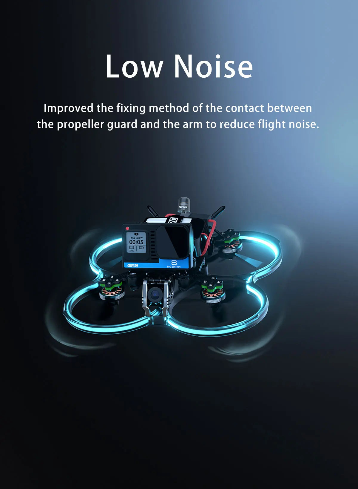 GEPRC Cinebot30 FPV Drone - Analog 4S 6S Ultralight FPV Racing Drone TBS Nano RX / Caddx Ratel 2 GEP-F722-45A AlO V2 for RC FPV Quadcopter 11 GEPRC Cinebot30 FPV Drone, Low Noise Improved the fixing method of the contact between the propeller guard and the arm to