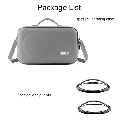 STARTRC Camera Shoulder Bag, Gray PU case with adjustable strap, splash-resistant, includes two lens guards.