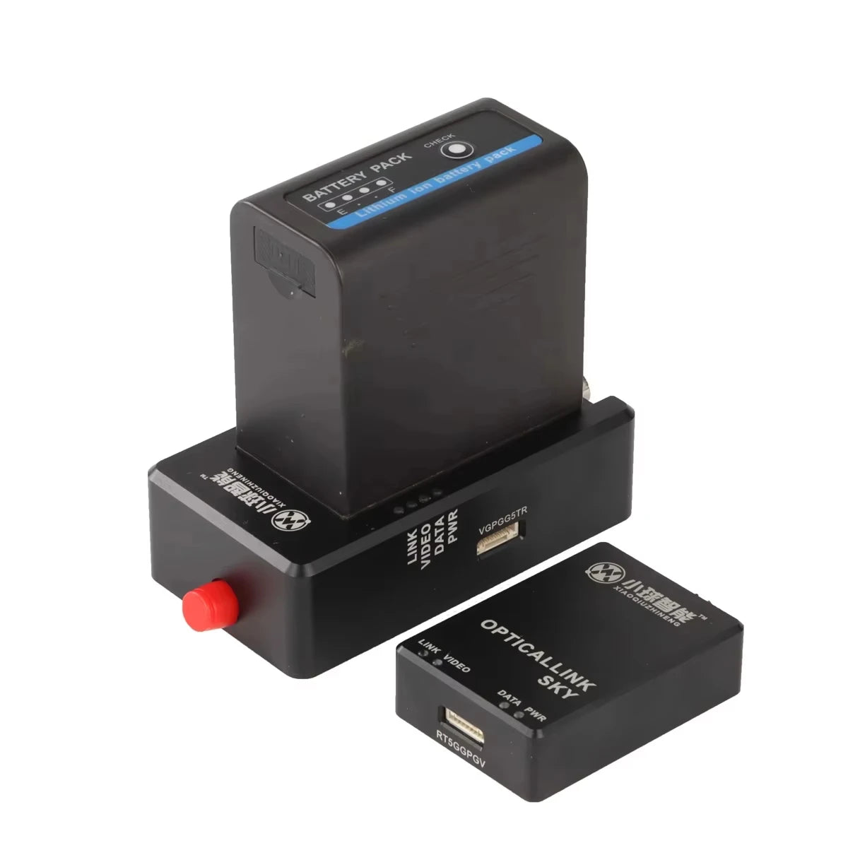 OpticalLink SKY transmits data via fiber over 0–20km; includes battery pack for portable, long-range connectivity.
