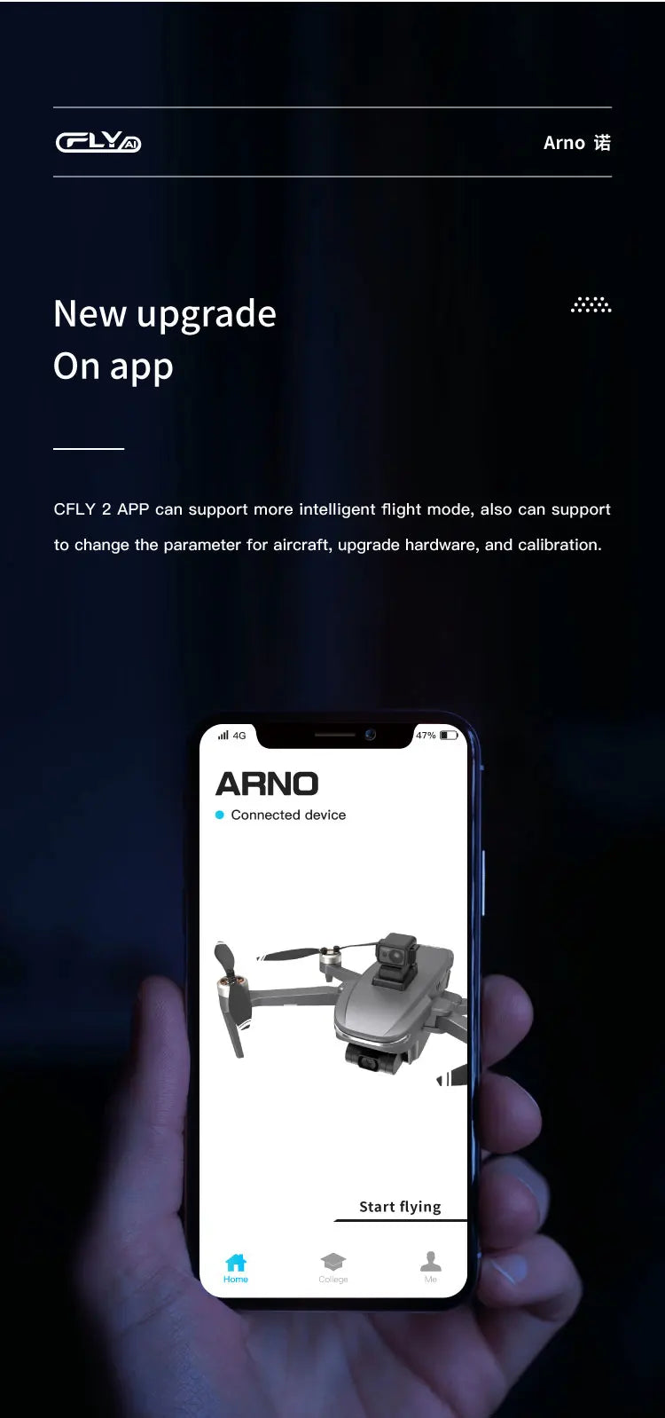 C-FLY Arno SE MAX Drone, CFLY 2 APP can support more intelligent flight mode, also can support to change parameter