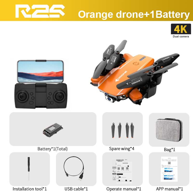 R2S Drone, RZS Orange drone+1Battery 4K Dual camera Battery