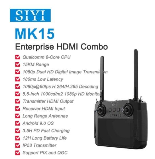 SIYI MK15 Mini Handheld Radio System Transmitter Remote Control 5.5-Inch HB Screen 1080p FPV 15KM Android OS 2G RAM 16G ROM - RCDrone