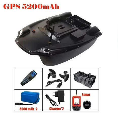 T888 GPS RC Boat, GPS RC boat with dual motors, 5200mAh battery, sonar, charger, and remote control for advanced navigation and performance.
