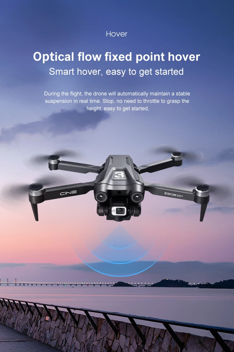 Z908 MAX Drone - 4K HD Professional Dual Camera Optical Flow Brushless 2.4G WIFi Obstacle Avoidance Quadcopter Dron Toy 38 Z908 MAX Drone, drone will automatically maintain a stable suspension in real time . easy
