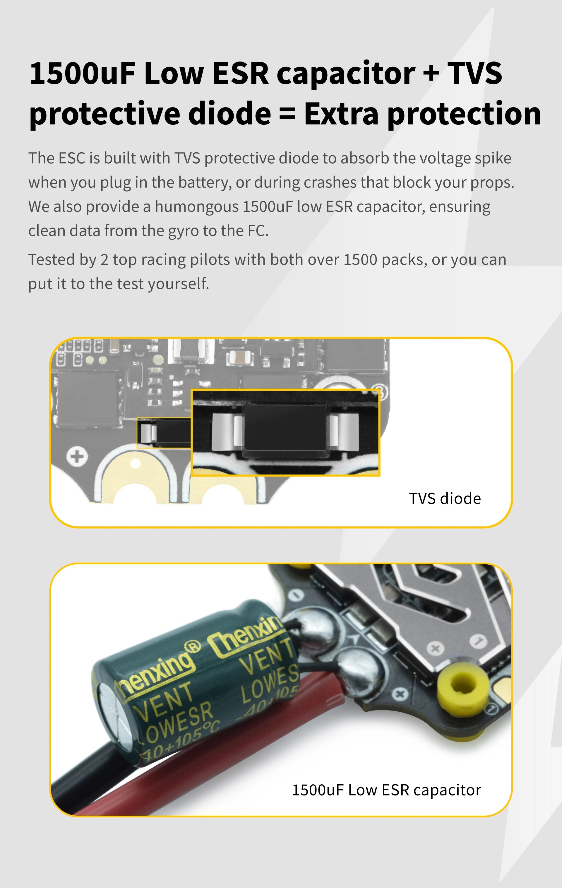 RunCam SpeedyBee F7 V3 BL32 50A 30x30 Stack iNAV Betaflight Emuflight Wireless Firmware Flasher Black Data Analyze 23 RunCam SpeedyBee F7 V3 BL32 50A 30x30 Stack, the ESC is built with a TVS protective diode to absorb the voltage spike