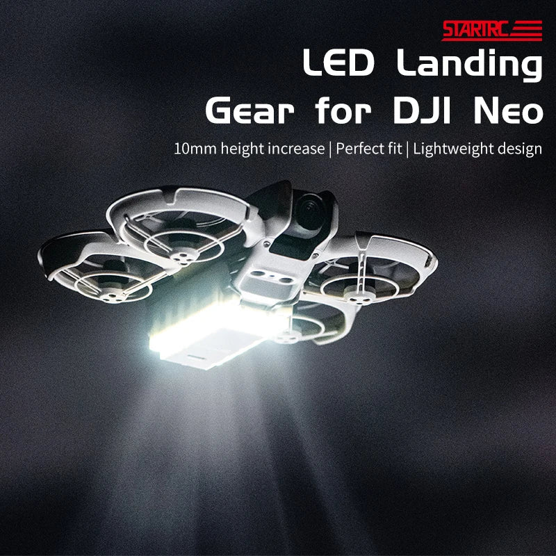 STARTRC NEO LED Landing Gear, LED landing gear for DJI Neo, 10mm taller, perfect fit, lightweight, rechargeable lights for night flights.
