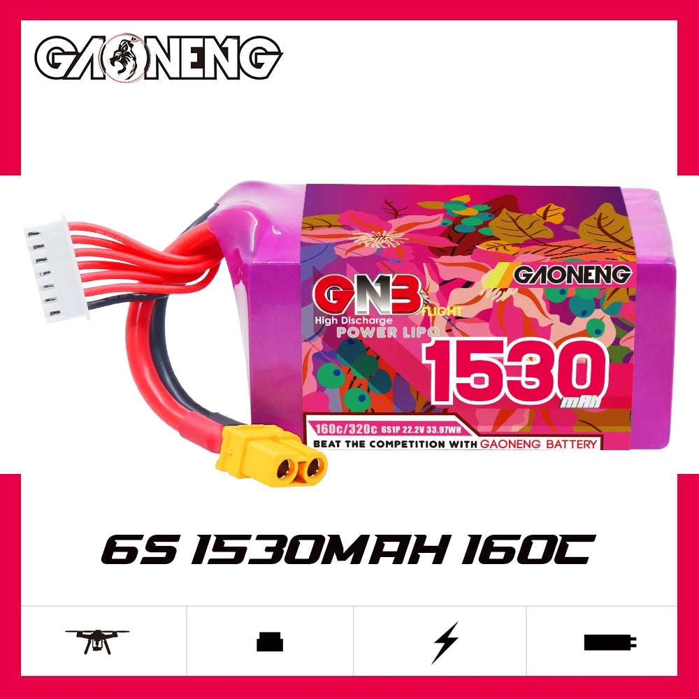 GNB 4S 6S 8S 14,8V 22,2V 29,6V 1530mAh 160C Lipo Drohne Batterie mit XT60 Stecker