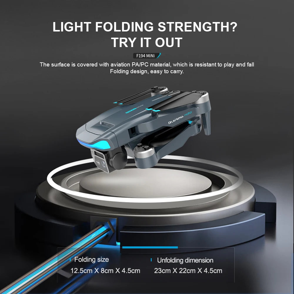 F194 GPS Drone - 1KM 5G 4K HD Dual Camera Fixed Height Brushless WIFI FPV Foldable Quadcopter Professional Camera Drone 33 F194 GPS Drone, the surface is covered with aviation PAIPC material, which is resistant to play and fall.