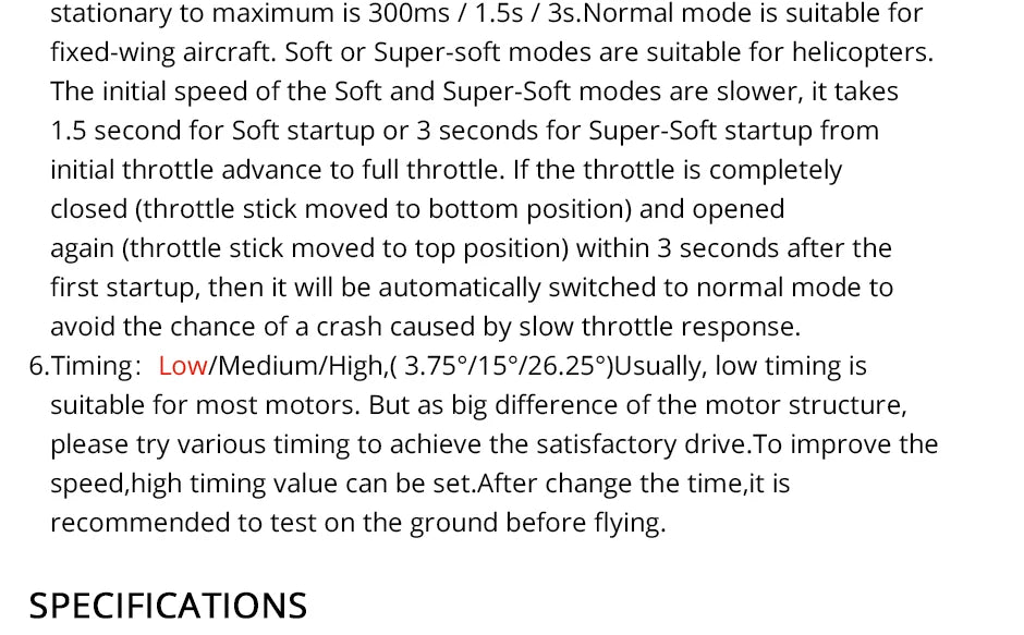 T-MOTOR AT Series ESC, the initial speed of the Soft and Super-Soft modes are slower, it takes 1.5 second for