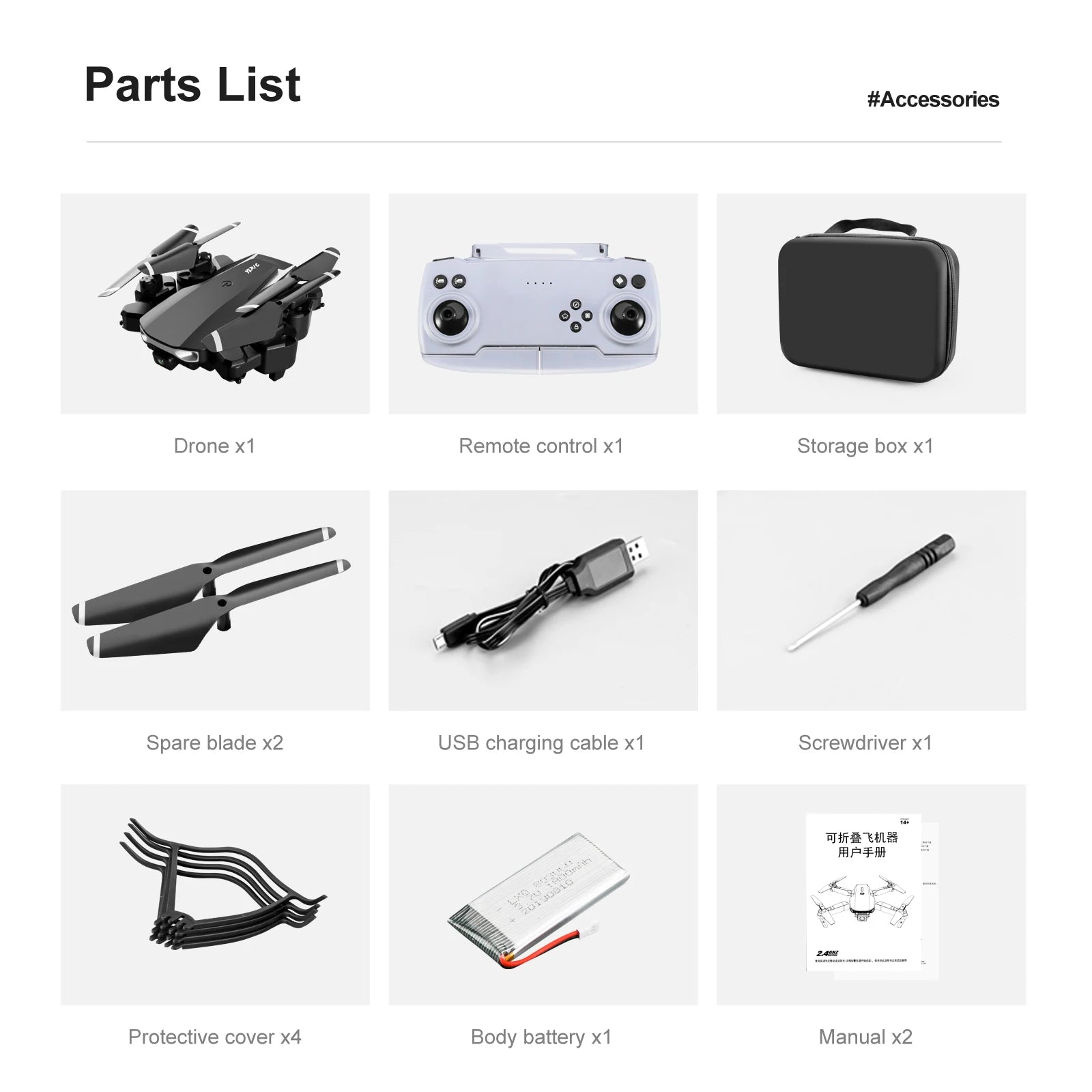 S90 Mini Drone, parts list #accessories drone x1 remote control x