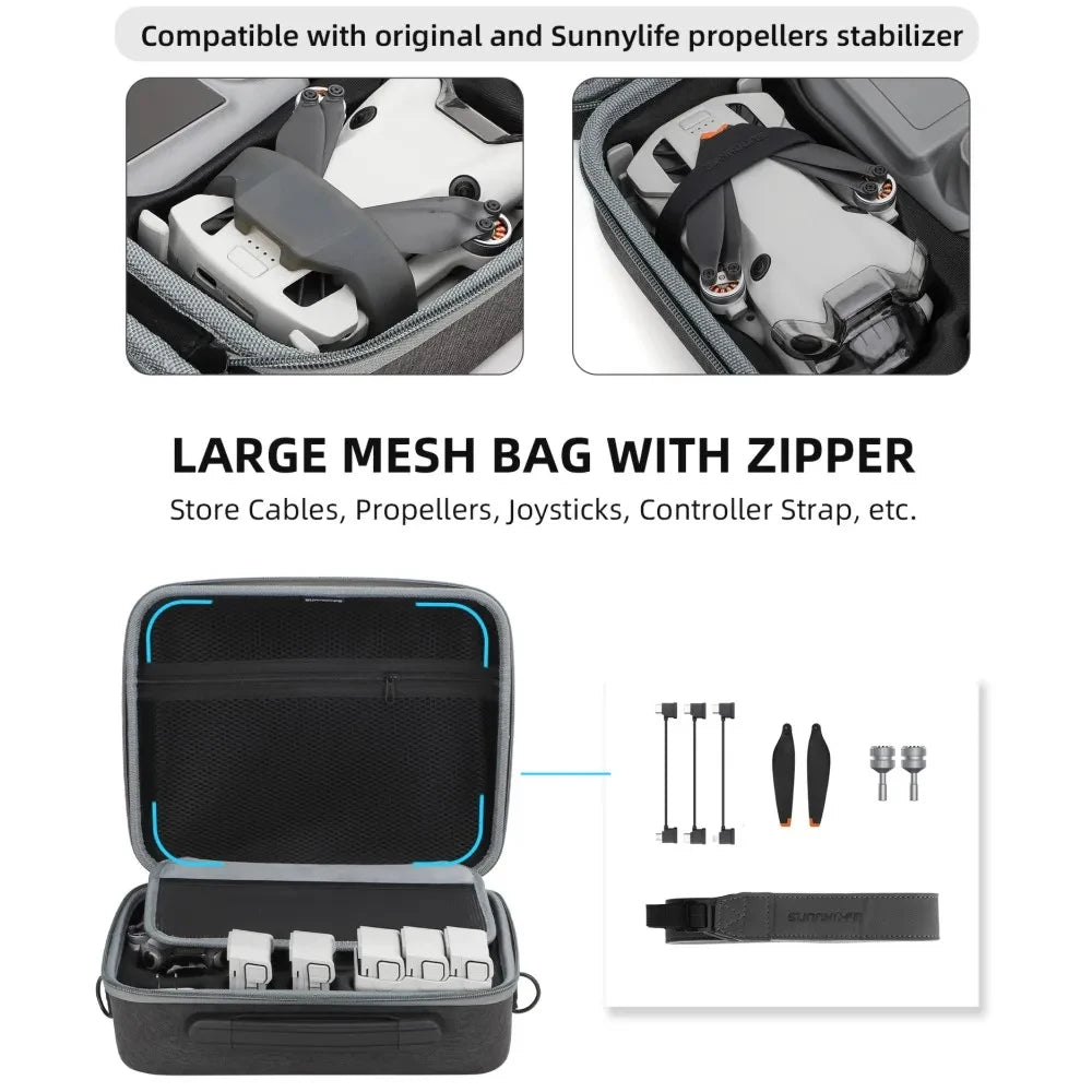 Portable Carrying Case For DJI Mini 4 Pro, Compatible with original and Sunnylife propellers stabilizer LARGE MESH BAG WITH