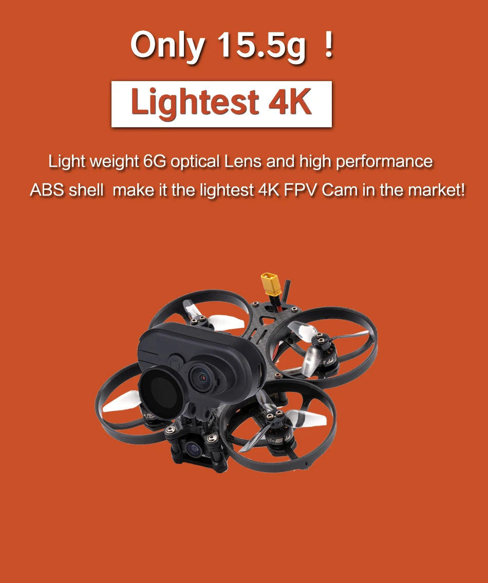 Hawkeye Thumb 4K HD FPV Camera, 6G optical Lens and high performance ABS shell make it the lightest 4K FPV