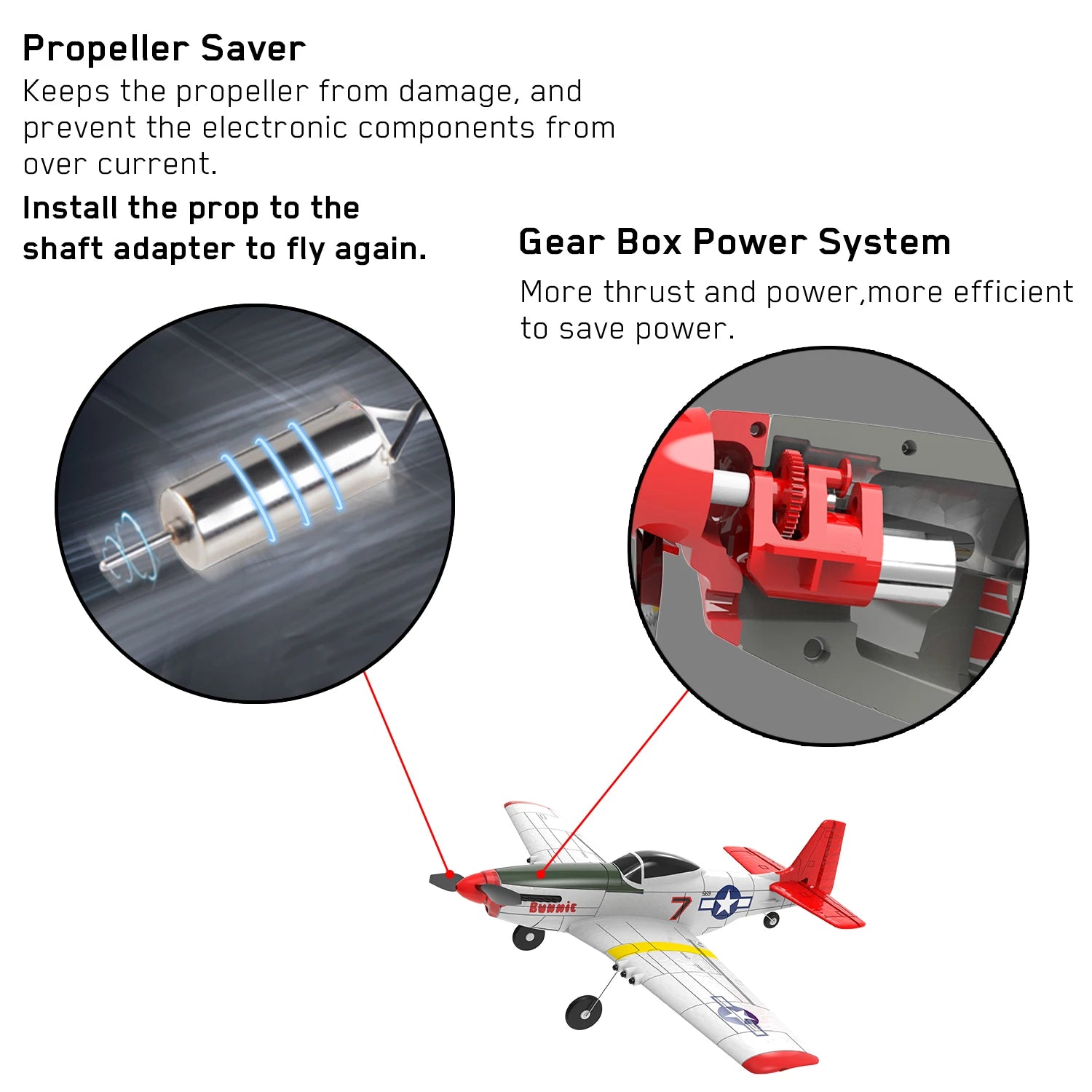 P51D RC Airplane, Propeller Saver Keeps the propeller from damage, and prevent the electronic components from over