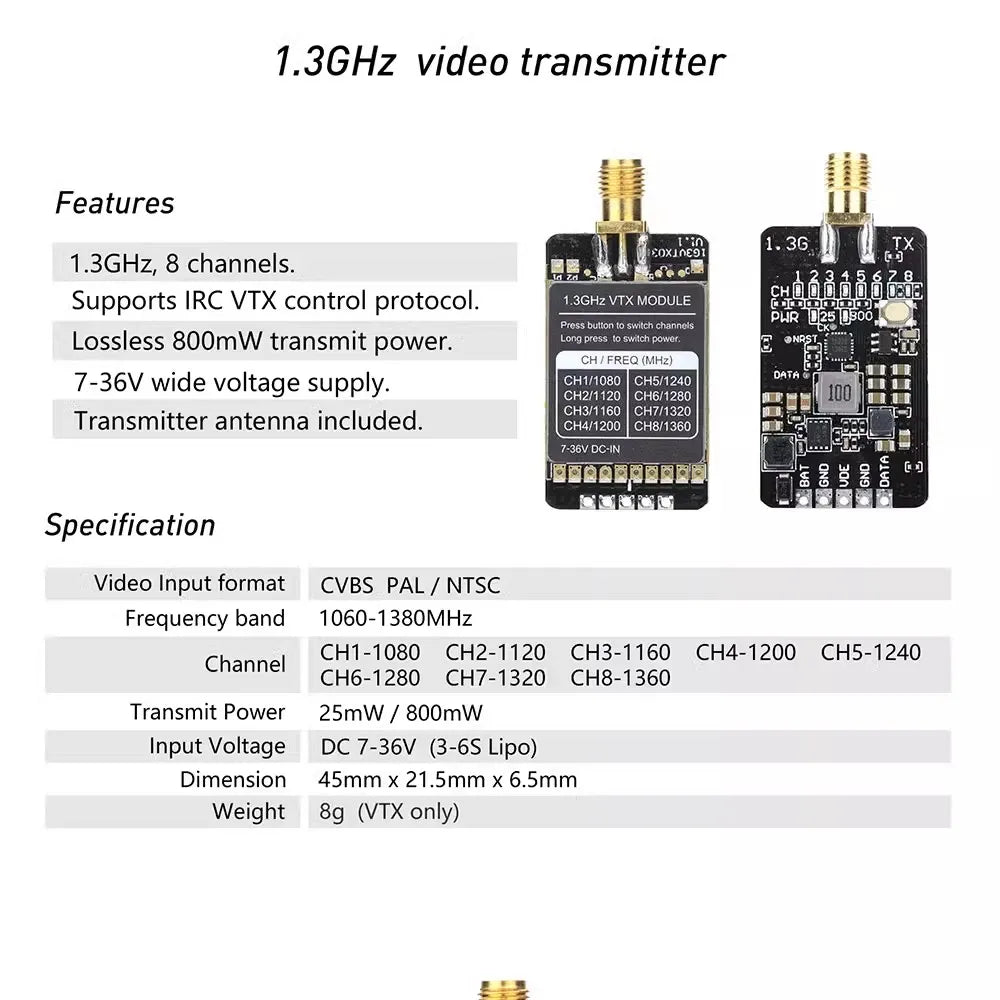 1.36Hz video transmitter Features COXJOESI 1.36 c3X 1.3