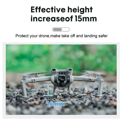 Landing Gear, Landing gear raises drone 15mm for safer takeoff/landing; foldable, quick-release design compatible with DJI Mini 3/Mini 3 Pro.