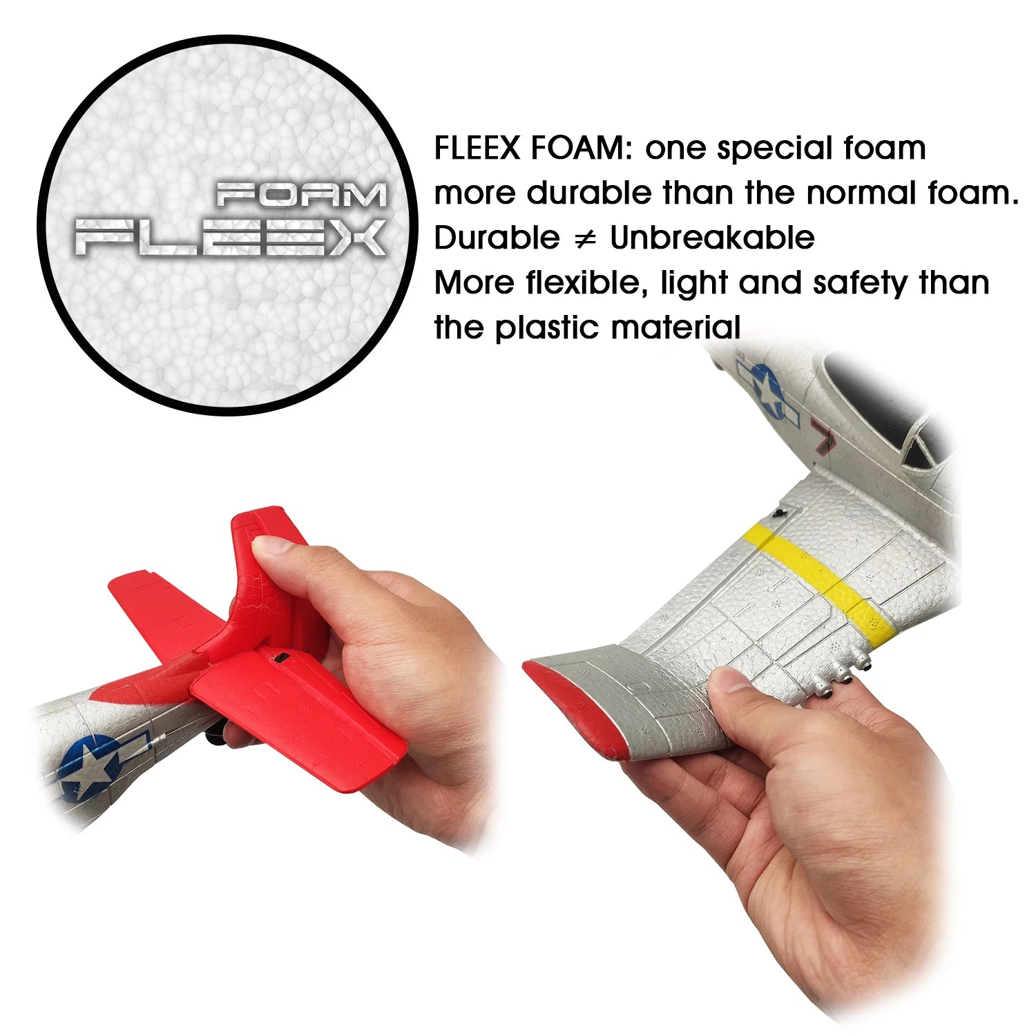 P51D RC Airplane, FLEEX FOAM: one special foam FOAM more durable than the normal foam .