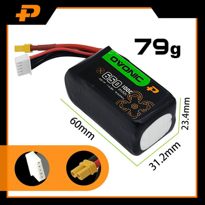 Ovonic 4S 14.8V 650mAh 100C Bateri Lipo untuk FPV Drone Dengan Palam XT30