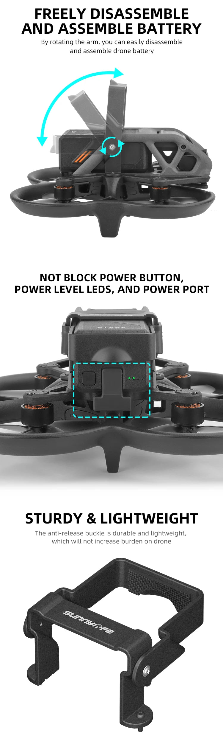 Battery Anti-release Buckle, the anti-release buckle is durable and lightweight, which will not increase burden on drone .