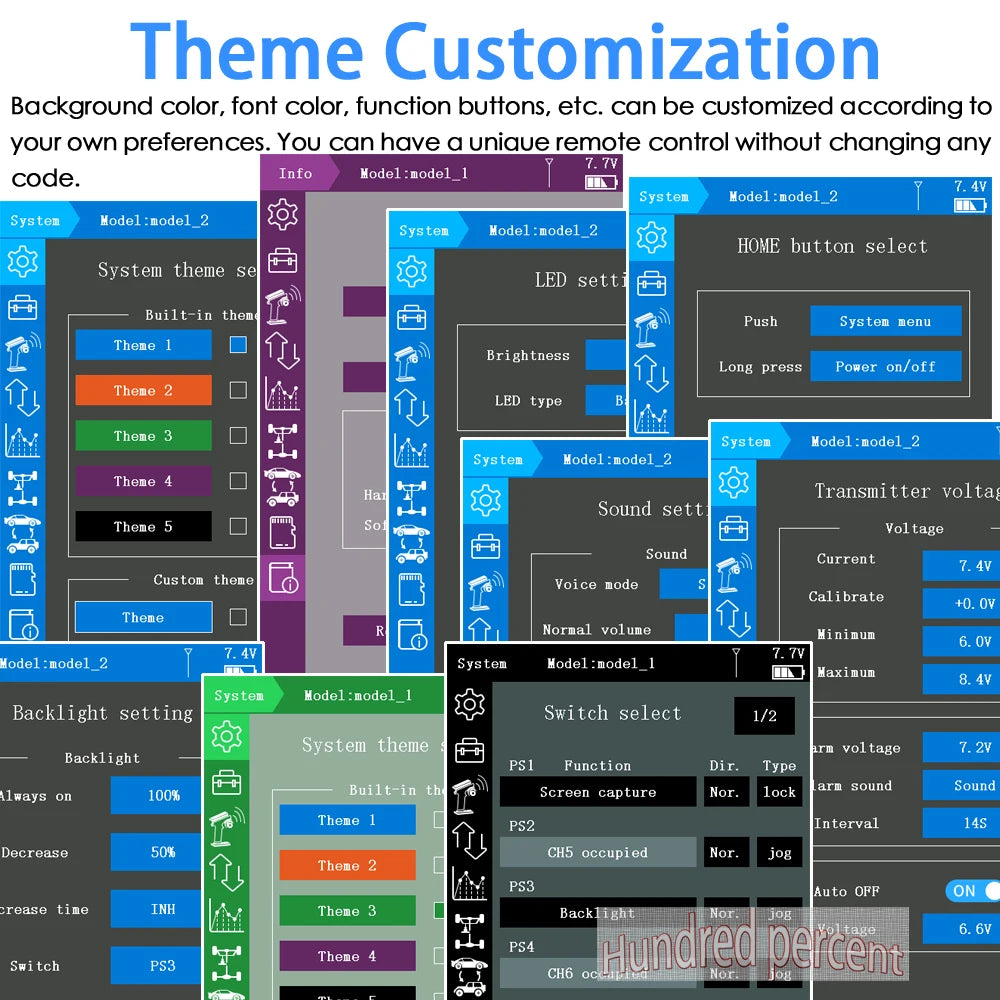 Radiolink RC8X 2.4G 8 Channels Radio Transmitter, Custom theme Mii Voice node T Calibrate +0 . Systen Hode