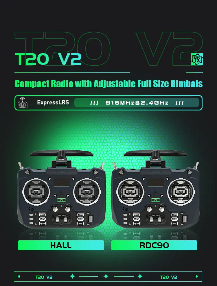 Jumper T20S T20 V2 - 2.4G 915MHz 1W RDC90 HALL VS-M Full Size Radio Remote Control Edgetx ELRS 7 Jumper T20S T20 V2, exquisite Design The T20 V2 meticulously refines every detail, from product design to production