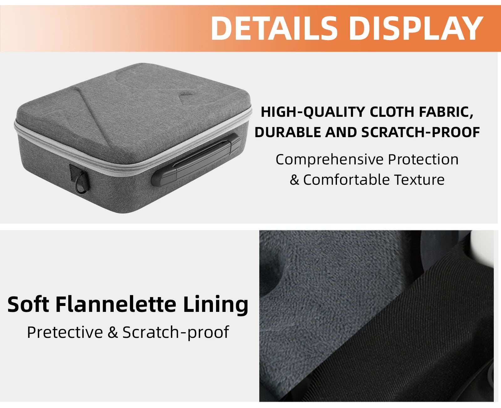 Portable Carrying Case For DJI Mini 4 Pro, DETAILS DISPLAY HIGH-QUALITY CLOTH FABRIC