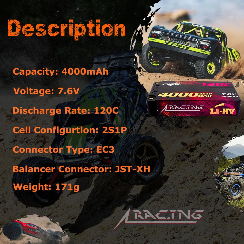 2PCS CNHL 2S 7.6V Lipo Battery for FPV Drone, Capacity: 40OOmAh ICCCE Voltage: 7.6V 3oQ