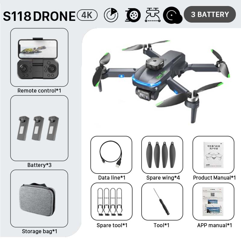 S118 Drone, S118 DRONEc 4K 3 BATTERY Remote control*1 911 7